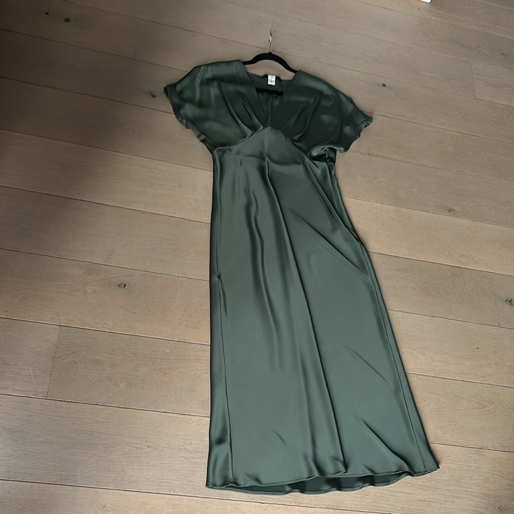 Zara Satin Midi Dress in Deep Green